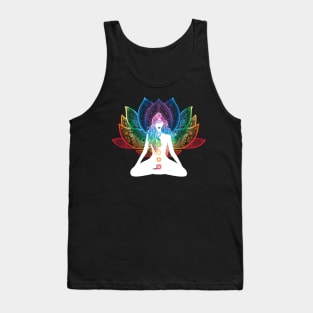 Rainbow Lotus Flower With Chakras Aligned Meditating Bohemian Girl Tank Top